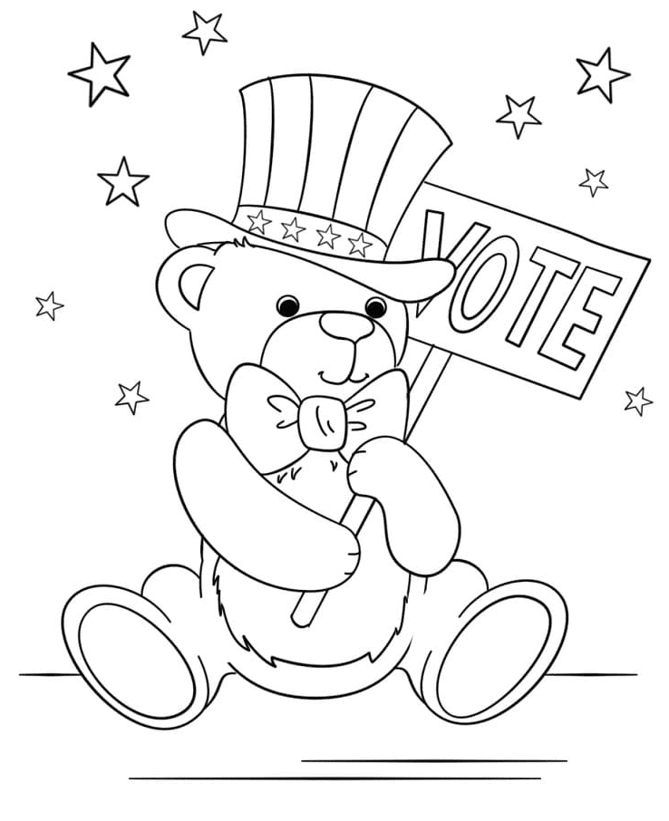 Patriotic Teddy Bear Coloring Page