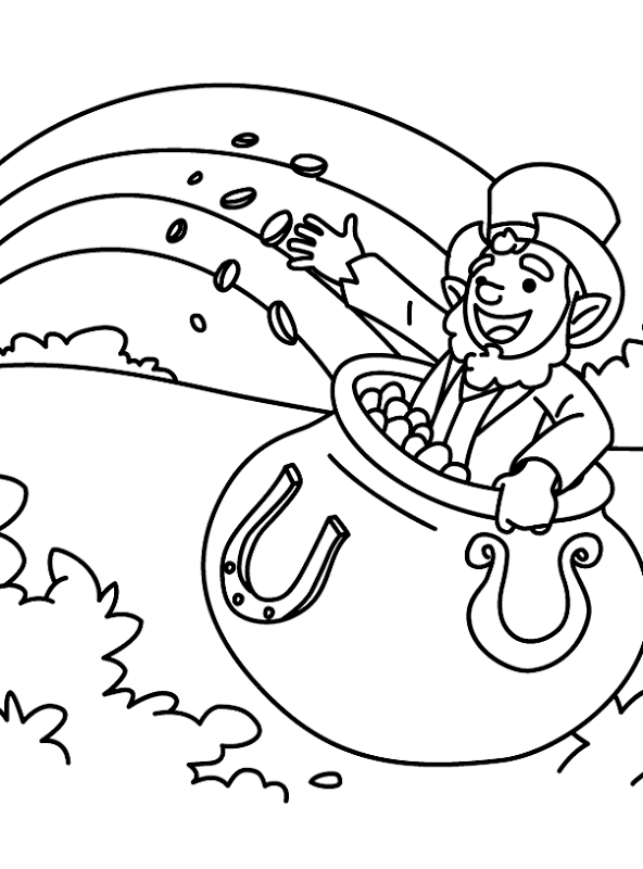 Pot of Gold with Leprechaun Coloring Pages