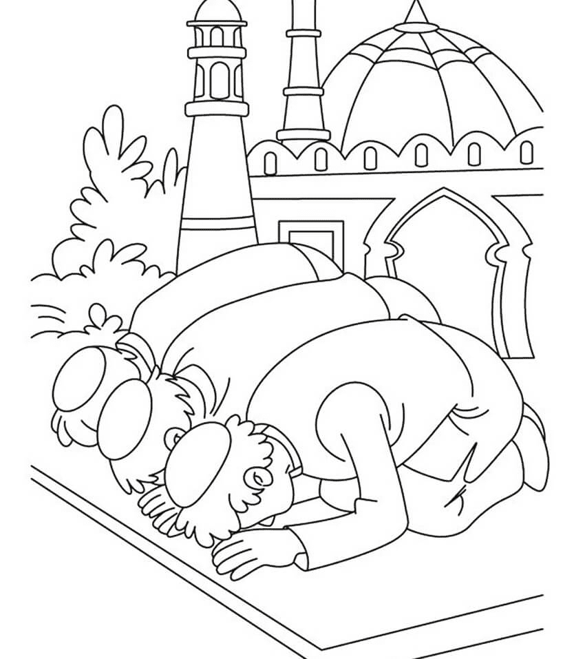 Desenho de Oração no Ramadã para colorir