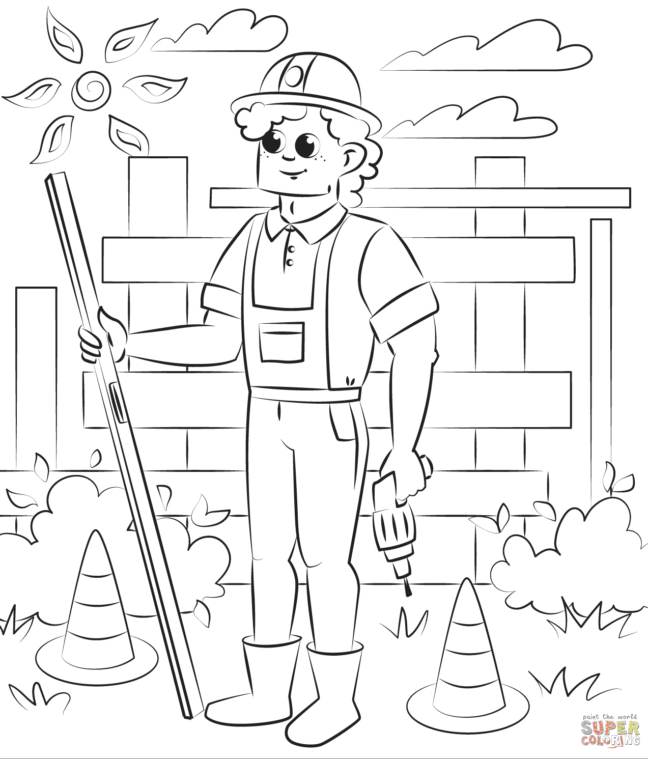 Printable Construction Worker Coloring Page