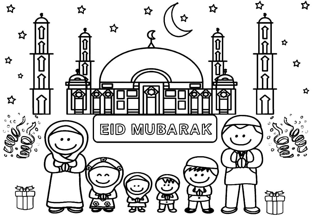 Printable Eid Mubarak Free Coloring Page