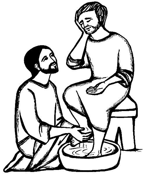 Desenho para colorir de Jesus lavando os pés dos discípulos para imprimir
