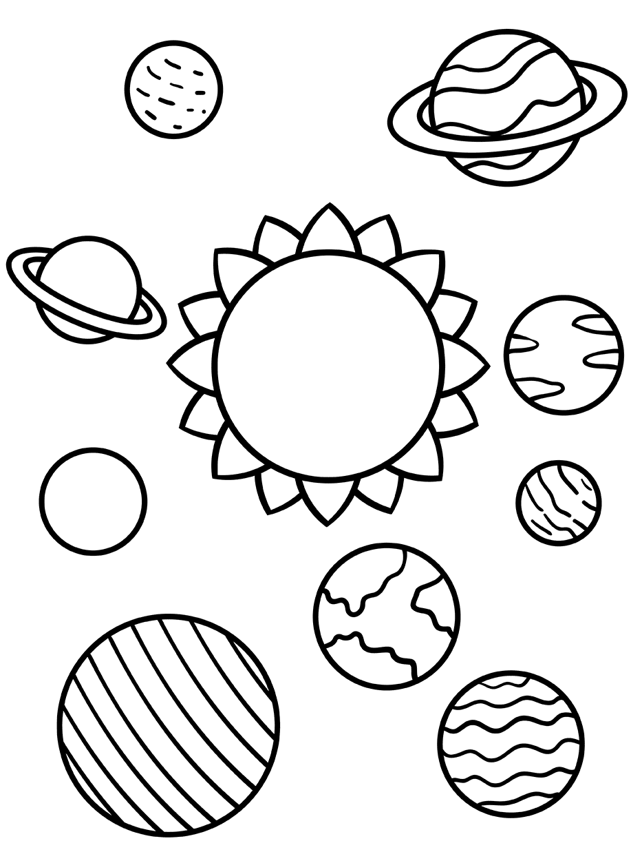Druckbare Sonnensystem-Planeten-Malseite