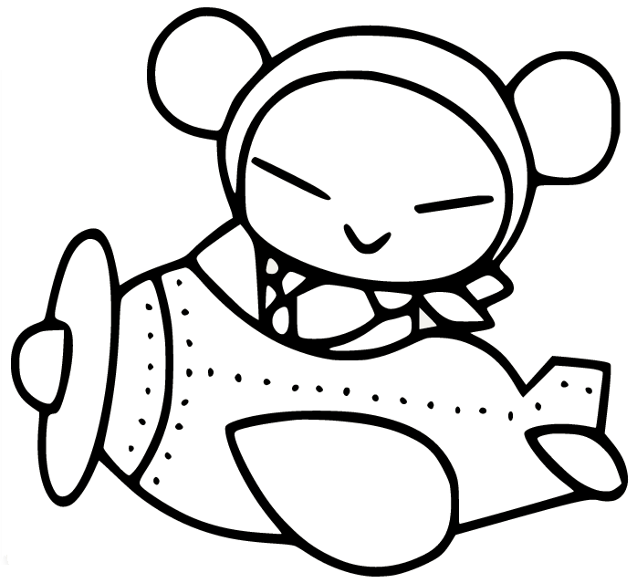 Pucca Driving a Plane Coloring Page