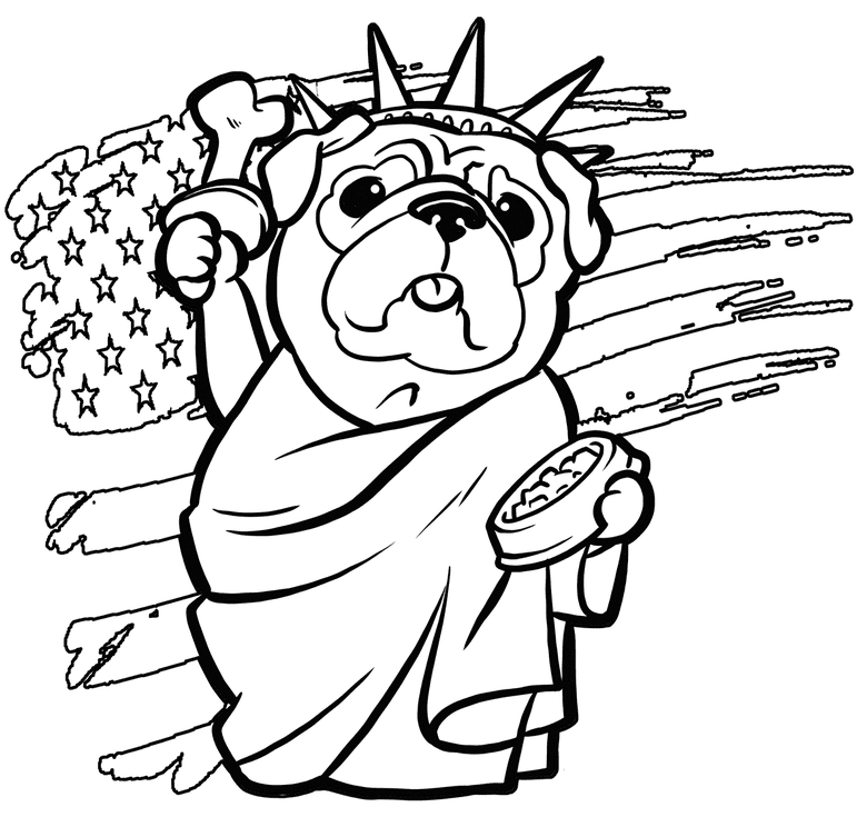 Pug Statue of Liberty Coloring Page