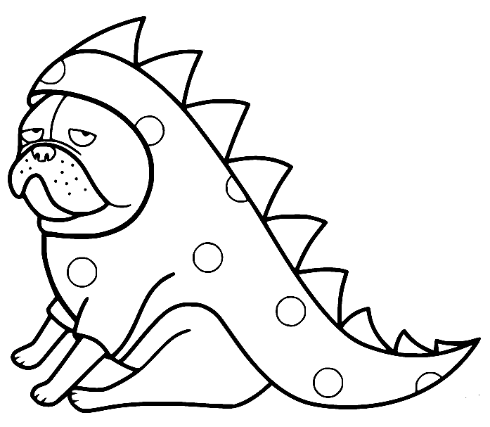 Pug in the Dinosaur Costume Coloring Page