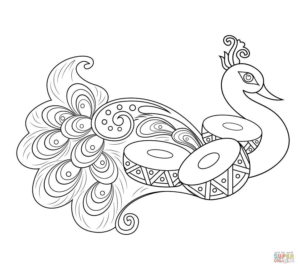 Desenho de Rangoli com pavão para colorir