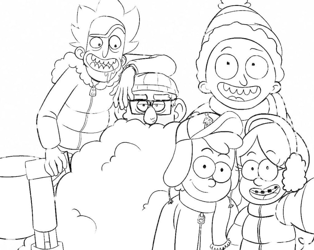 Coloriage Rick, Morty, Gravity Falls