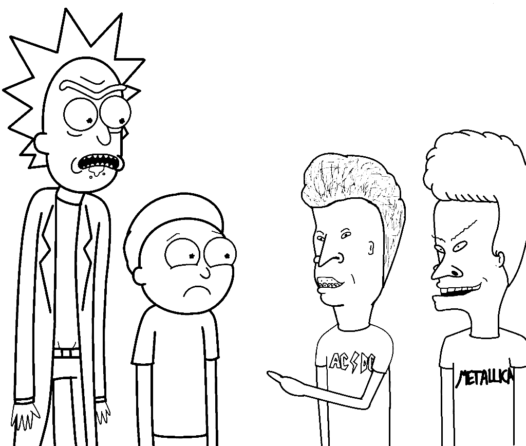 Rick, Morty with other characters Coloring Page