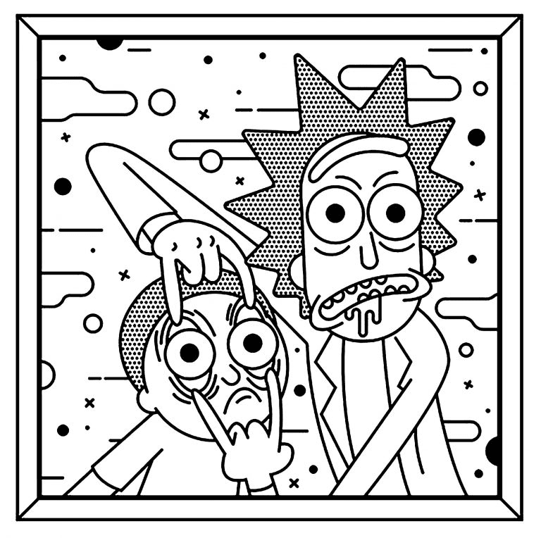 Pagina da colorare di Rick e Morty