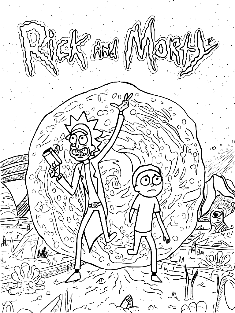 Rick et Morty vers une nouvelle planète à colorier