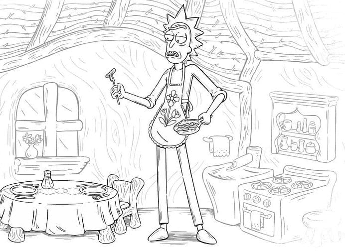 Rick in the kitchen Coloring Page