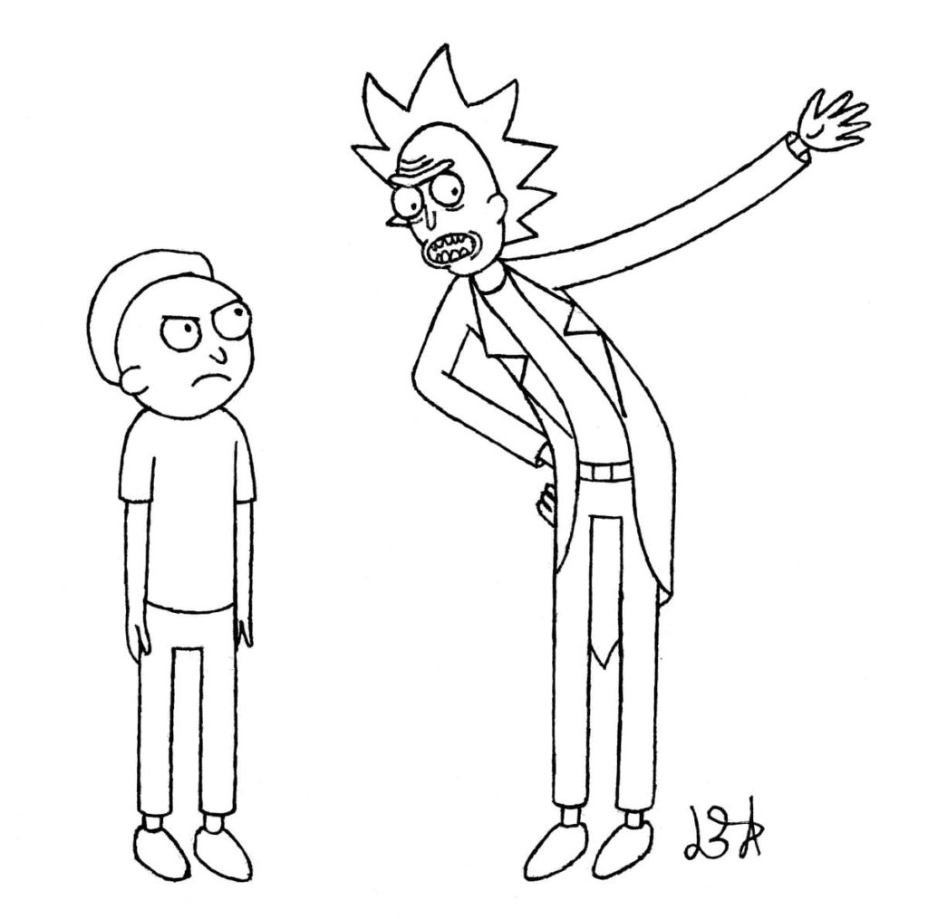 Desenho para colorir de Rick repreende Morty