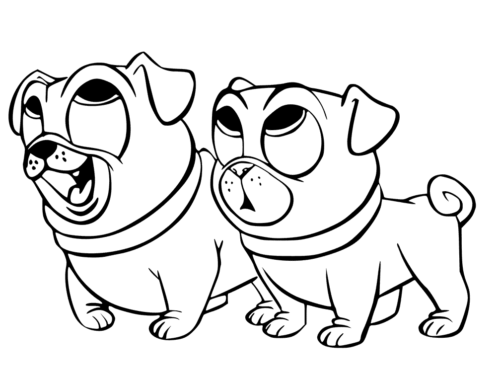 Rolly and Bingo Pug Coloring Page