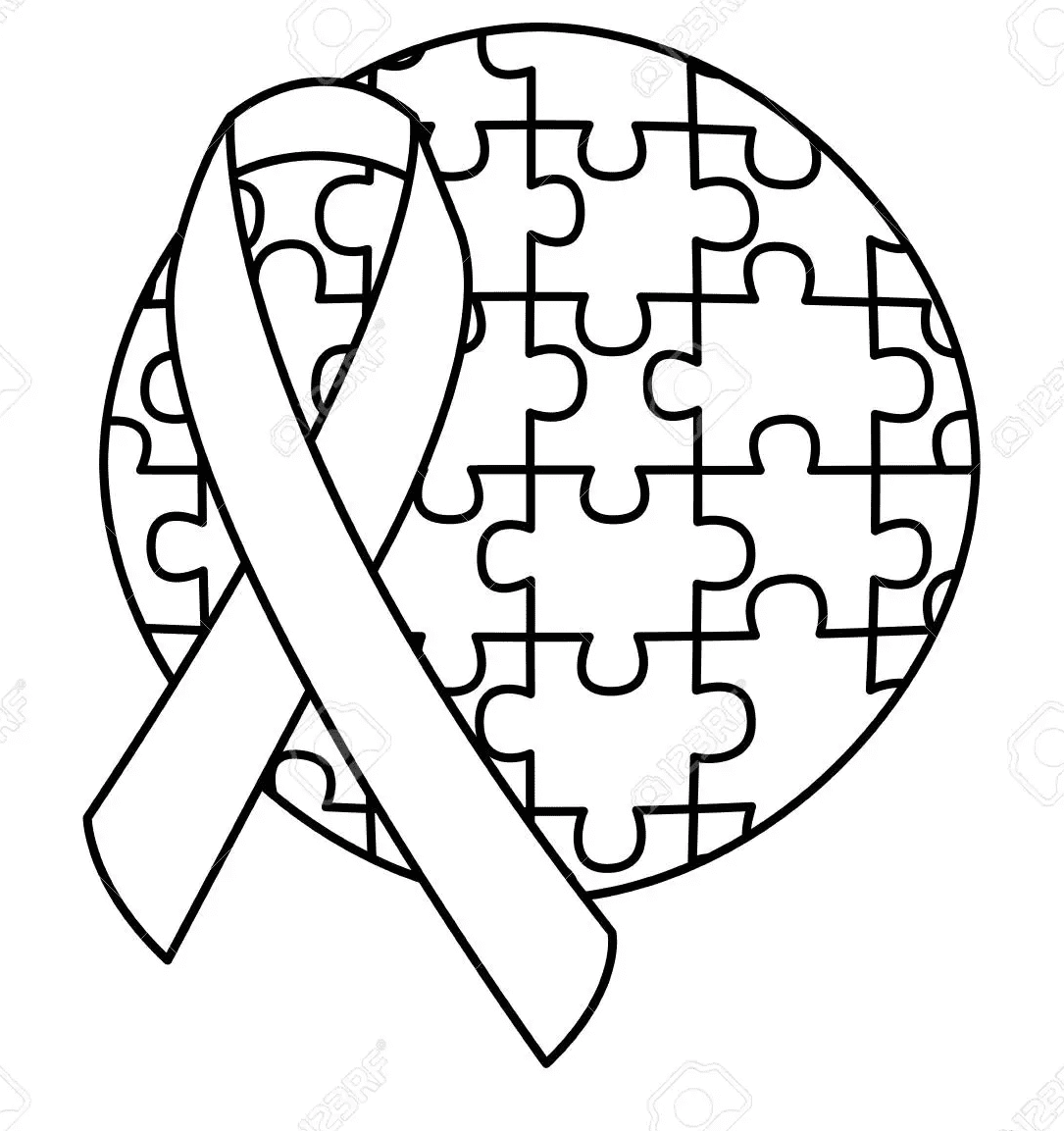 Ronde puzzelstukjes met lint Autisme van Wereld Autisme Awareness Day