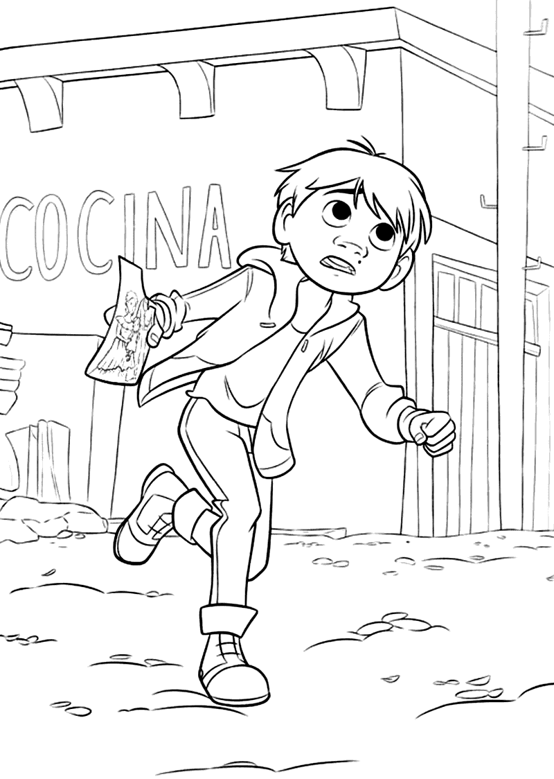 Running Miguel from Coco Coloring Page