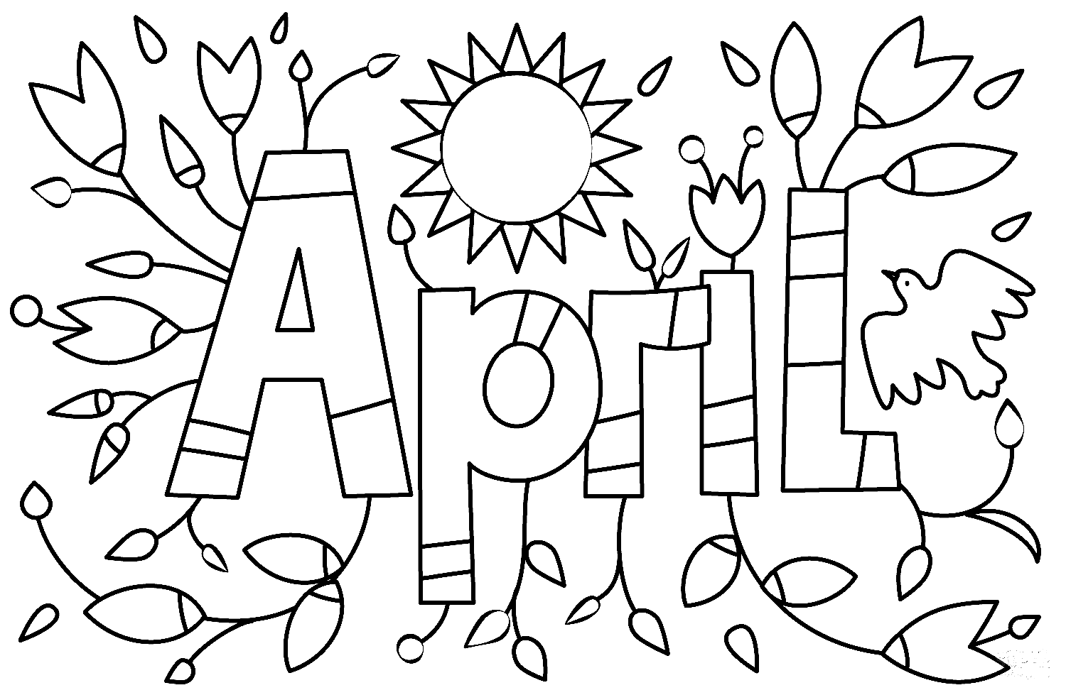 Spring April Coloring Page