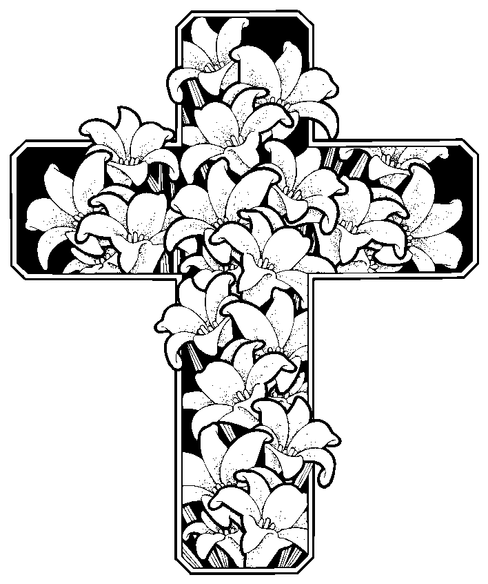 Spring Lilies On Cross Coloring Page