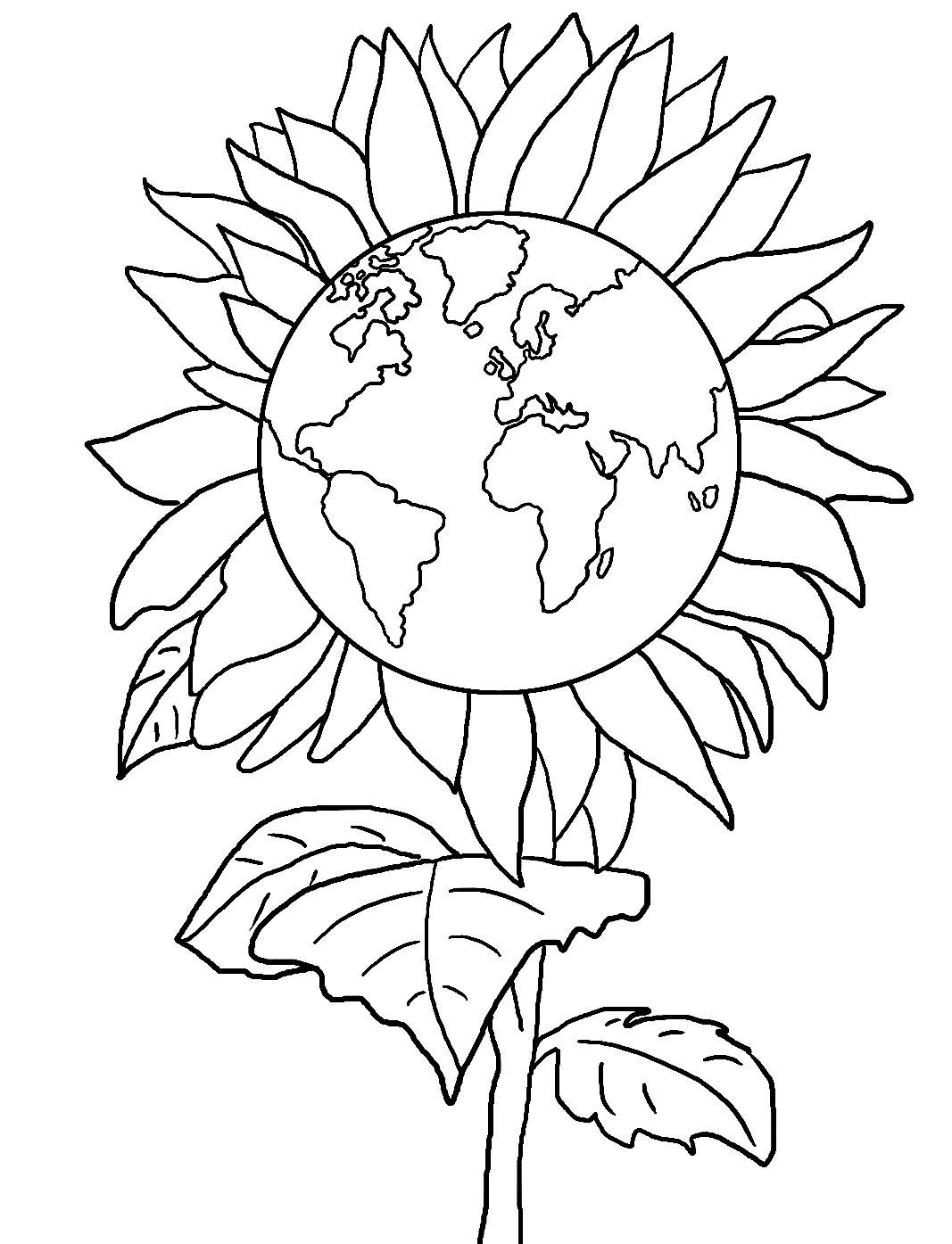 Sunflower Earth Day Coloring Page
