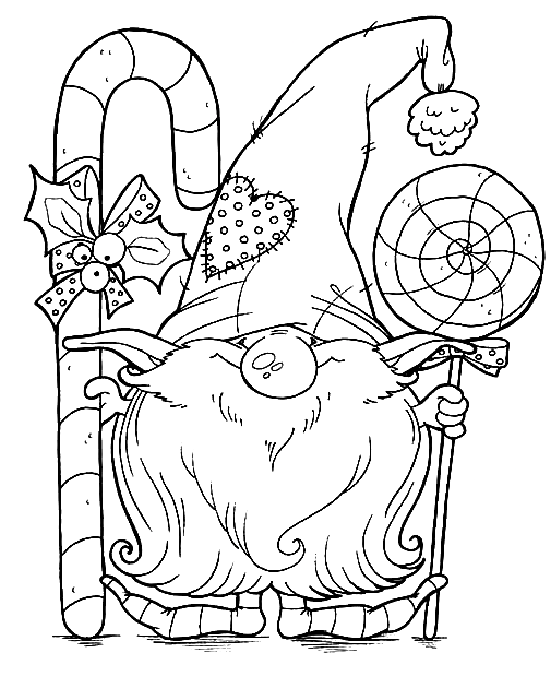 Sweet Gnome with Lollipops Coloring Pages