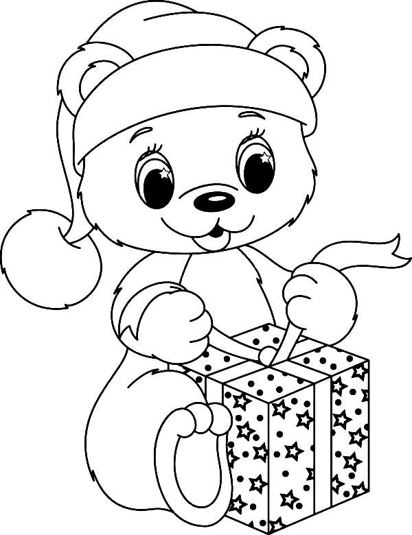 Teddy Bear Santa Coloring Page