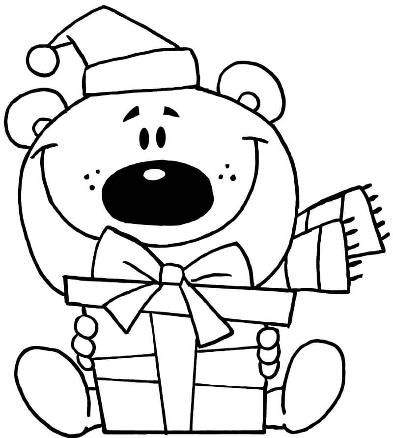 Teddy Bear and Present Coloring Page