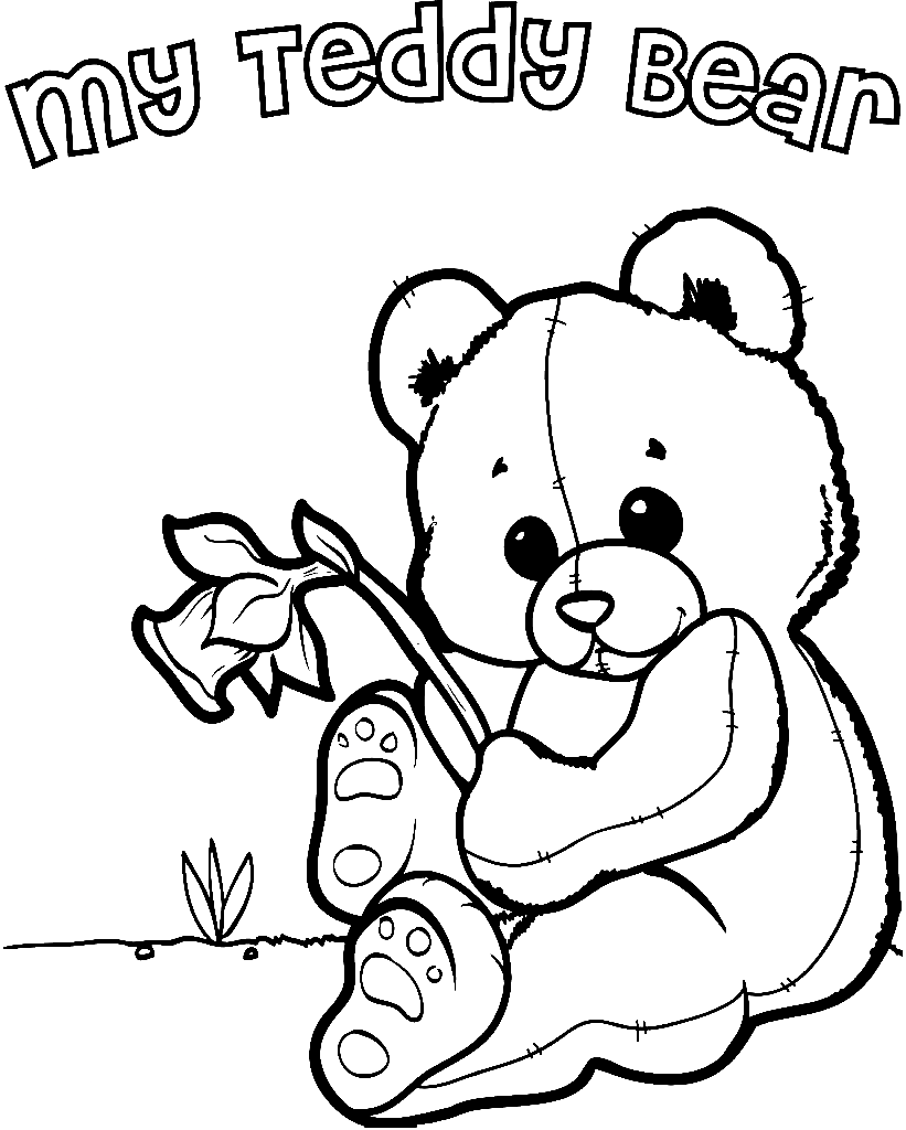 Teddy Bear and Rose Coloring Page