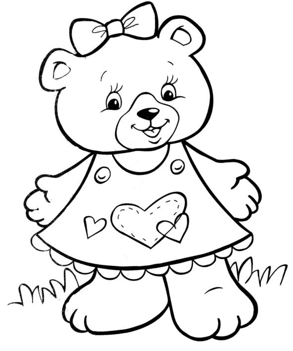 Раскраска Медвежонок в красивом платье