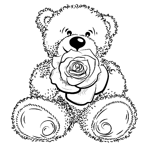Coloring Pages Teddy Bear Holding Roses