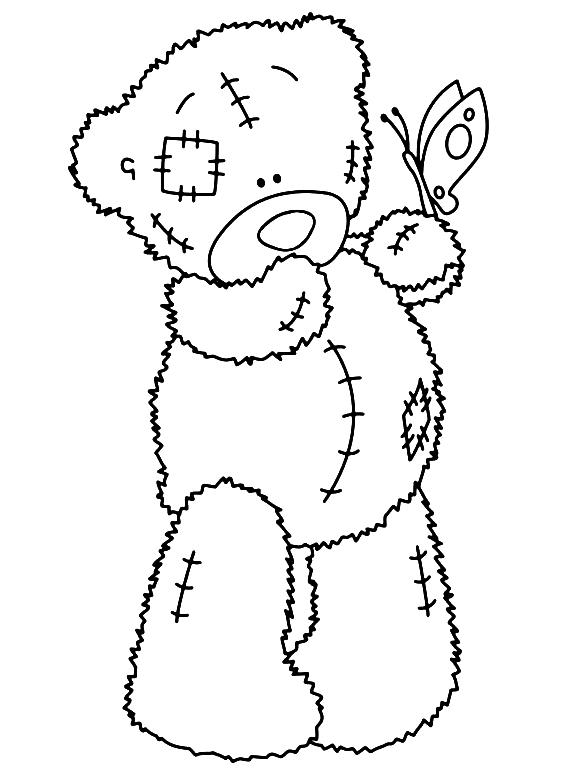 Teddy Bear with Butterfly Coloring Page