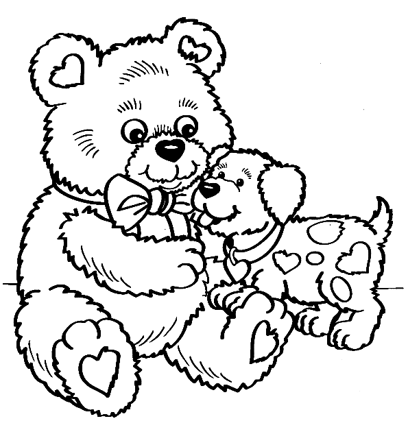 Teddy Bear with Dog Coloring Page