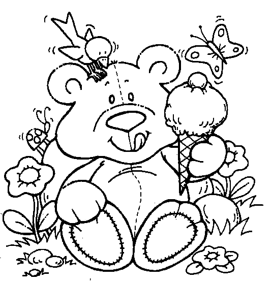 Teddy Bear with Ice Cream Coloring Page