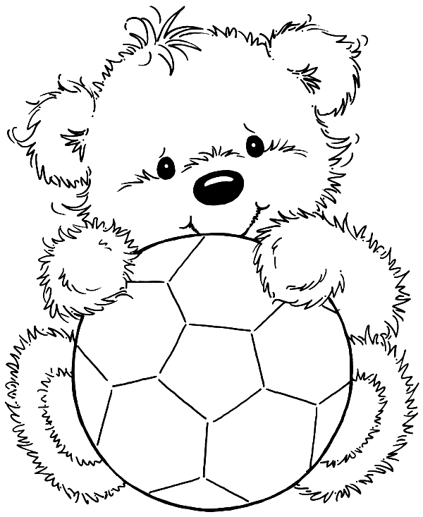 Раскраска Плюшевый мишка с футбольным мячом