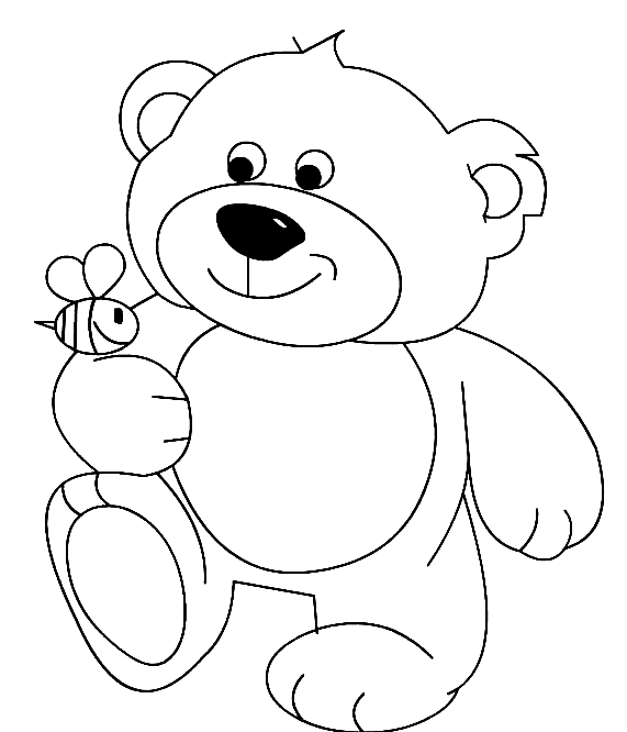 Teddy Bear with a Bee Coloring Page