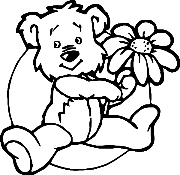 Coloriage ours en peluche avec une énorme fleur