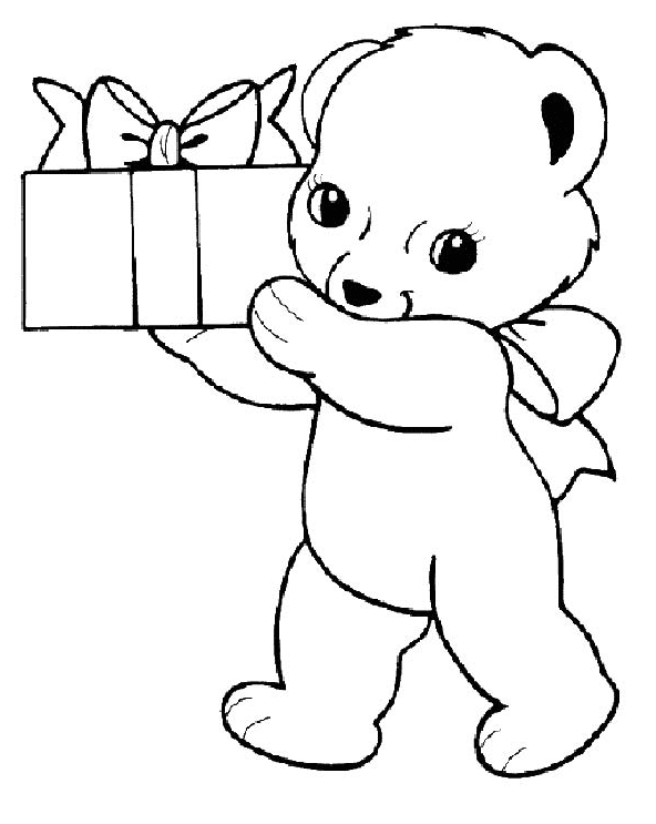 Teddy Brings The Gift Coloring Page