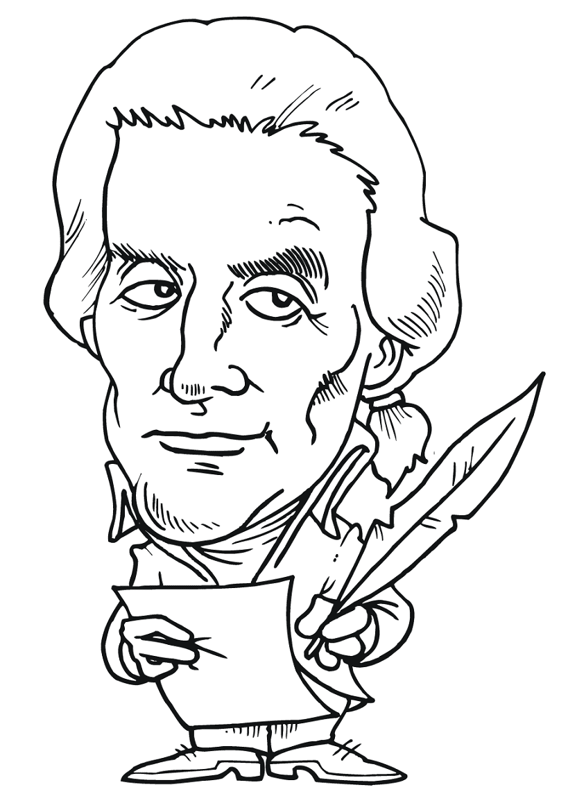 Thomas Jefferson Caricature Coloring Page