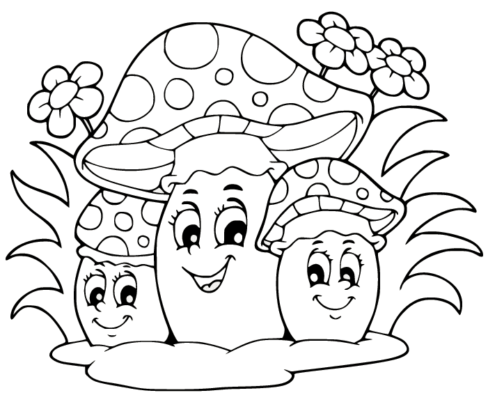 Three Cute Mushrooms Coloring Page