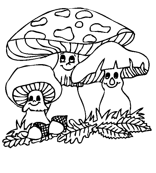 Coloriage de trois champignons