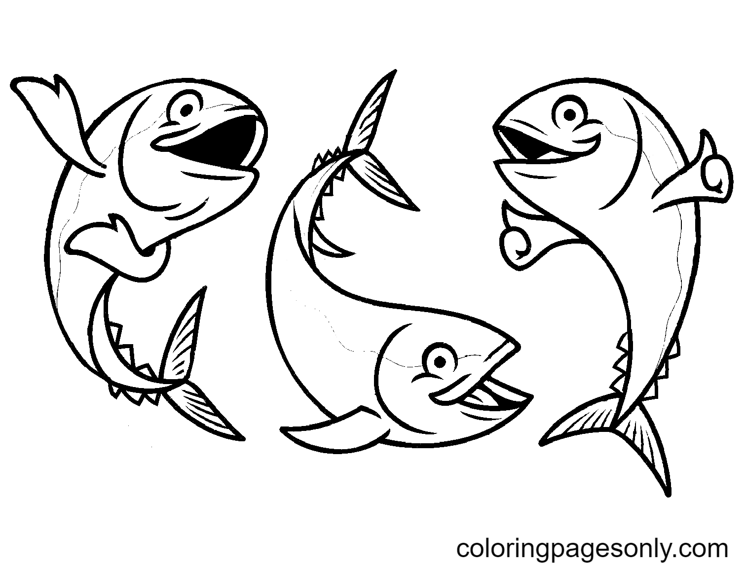 Three Tuna Fish Coloring Page