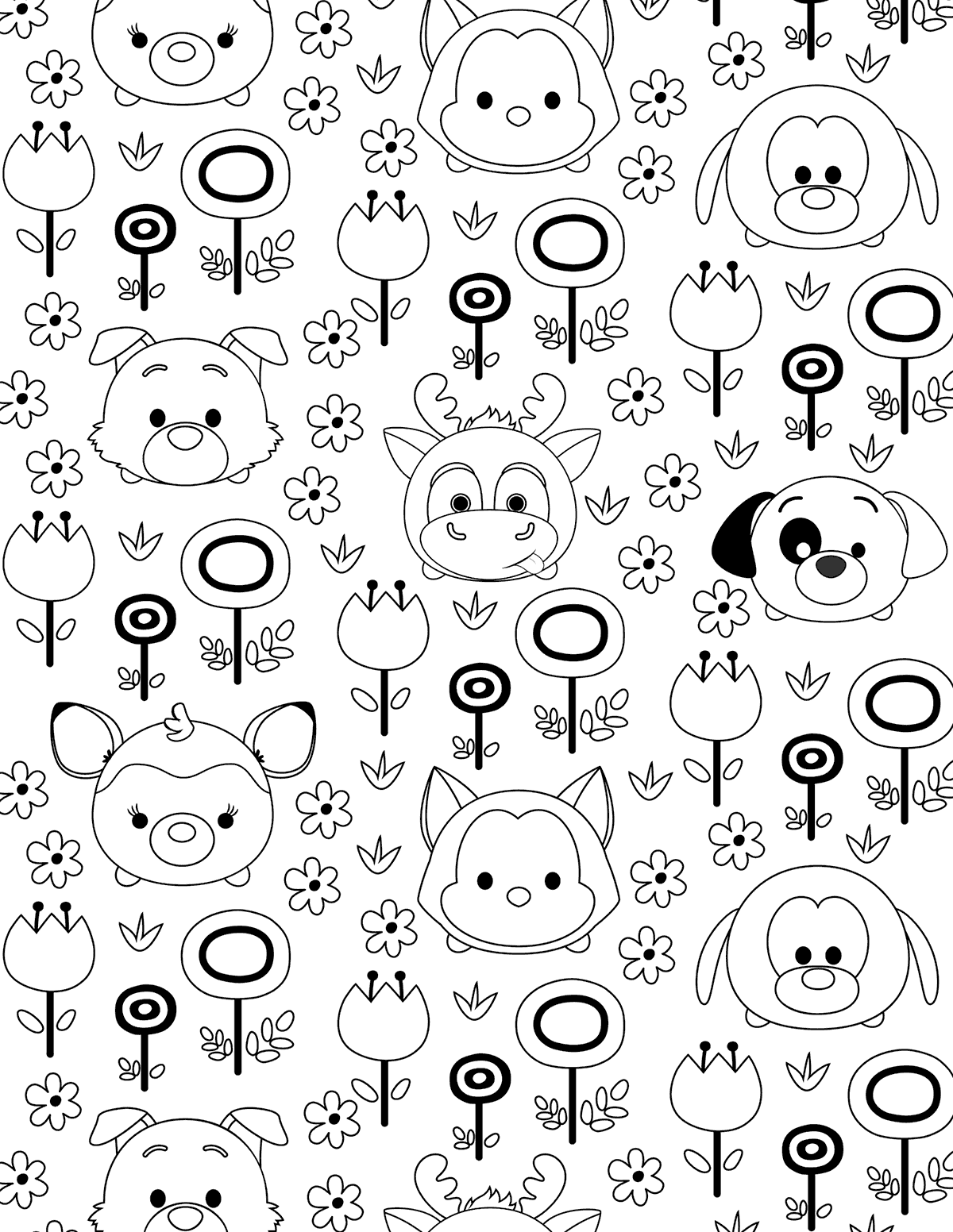 Tsum Tsum Characters and Patterns Coloring Page