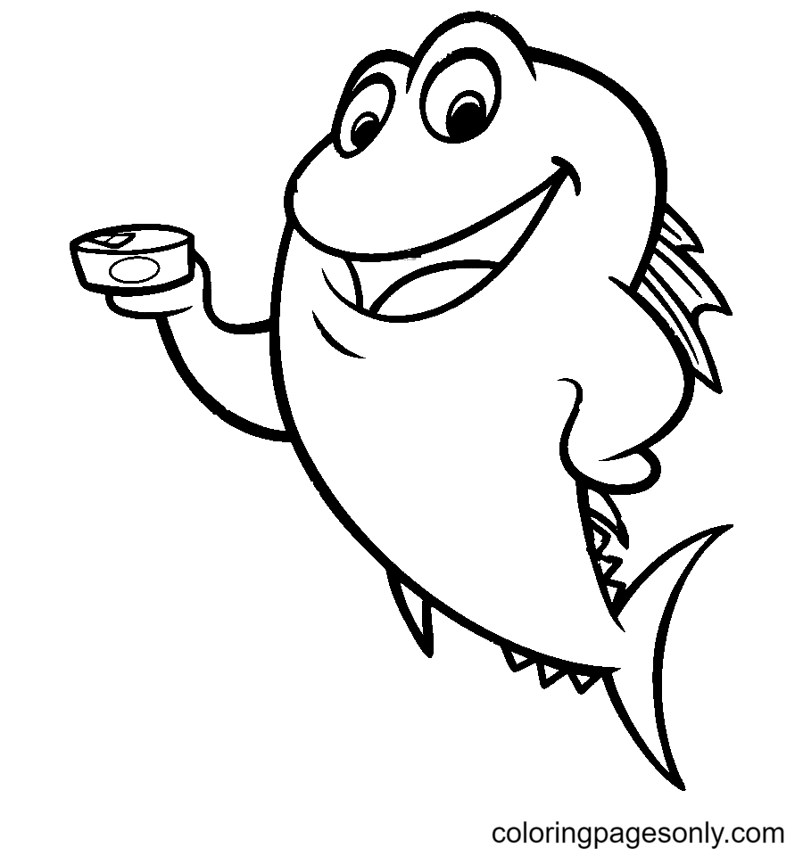 Tuna Fish holding a Can Coloring Page