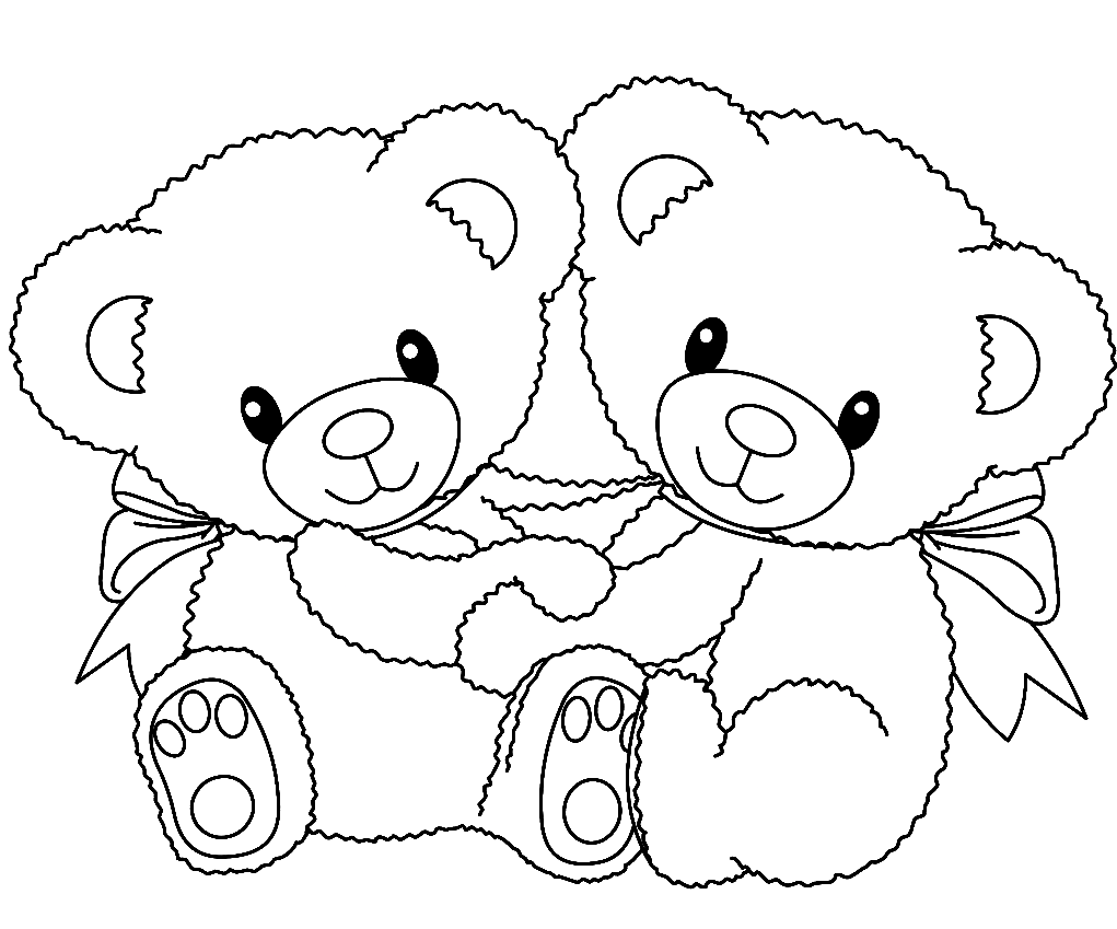 Twin Teddy Bears Coloring Page