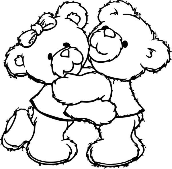 Two Teddy Bears Hugging Coloring Page