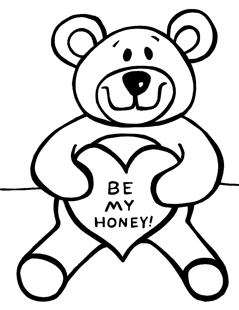 Valentine Teddy Bear Coloring Page
