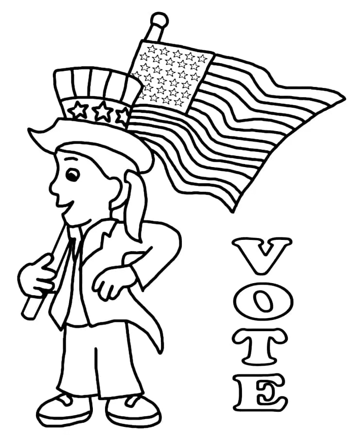 Página para colorir do dia da eleição de votação para crianças