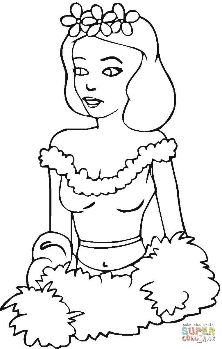 Woman wearing Lei Coloring Page