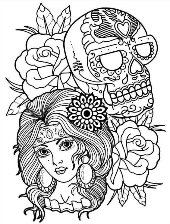 Aesthetic Girl and Skull Coloring Pages