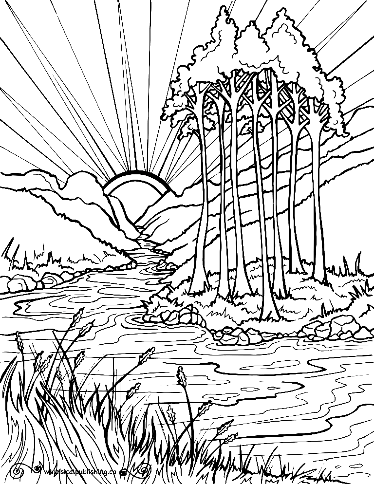 Aesthetic Sunrise Coloring Page