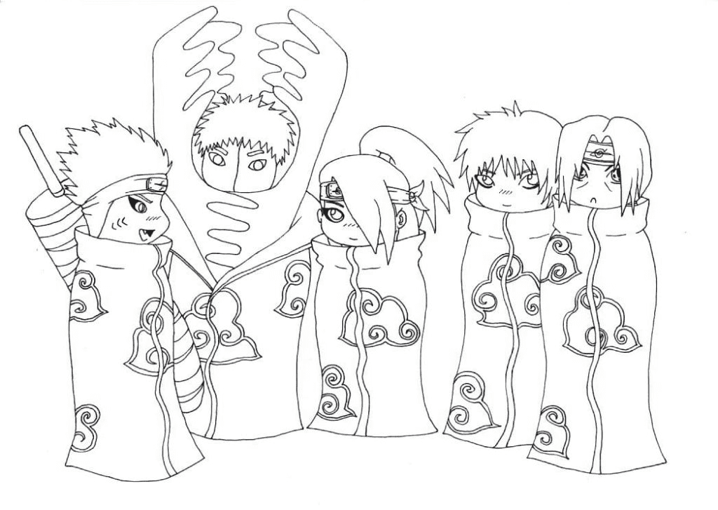 Akatsuki in black cloaks Coloring Pages